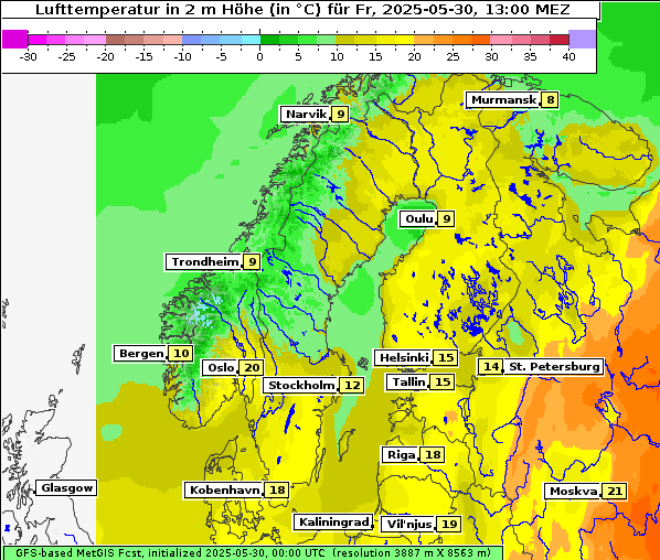 Temperatur, 30. 5. 2025