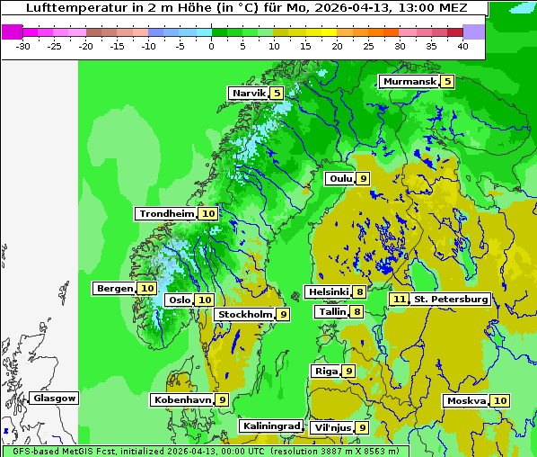 Temperatur, 13. 4. 2026