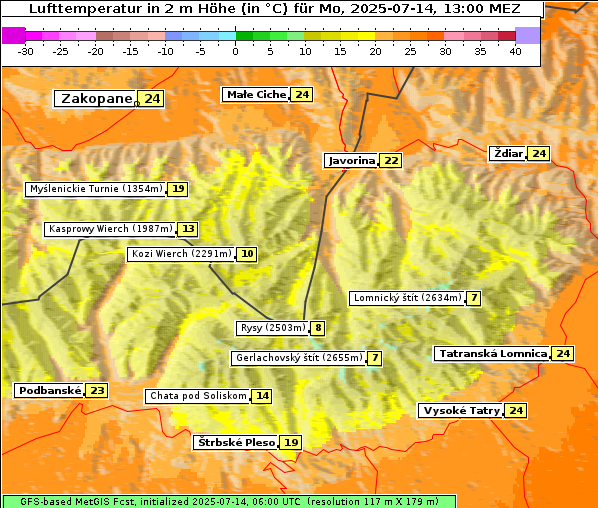Temperatur, 14. 7. 2025