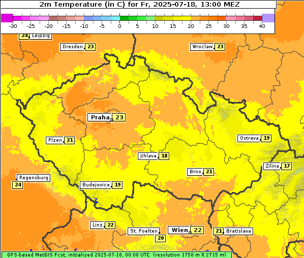 Temperatur, 18. 7. 2025