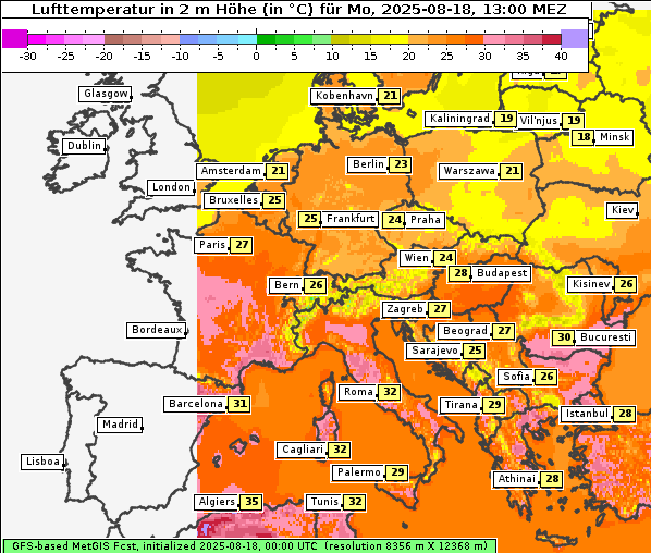 Temperatur, 18. 8. 2025
