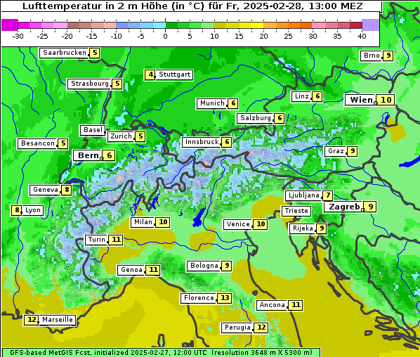 Temperatur, 28. 2. 2025