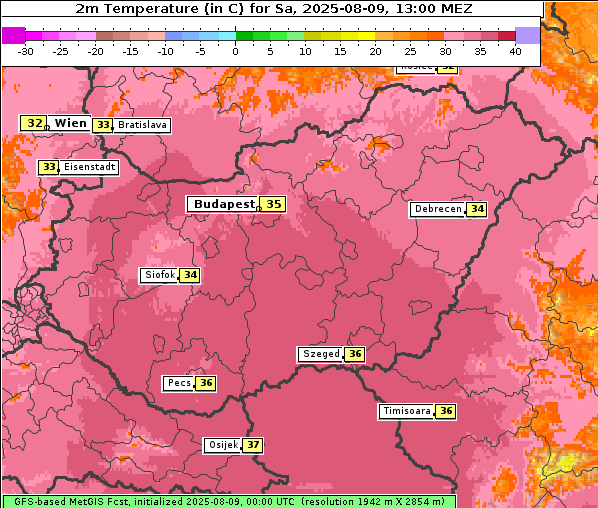 Temperatur, 9. 8. 2025