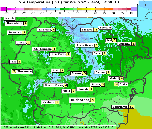Temperatur, 24. 12. 2025