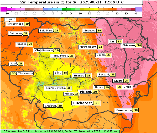 Temperatur, 31. 8. 2025