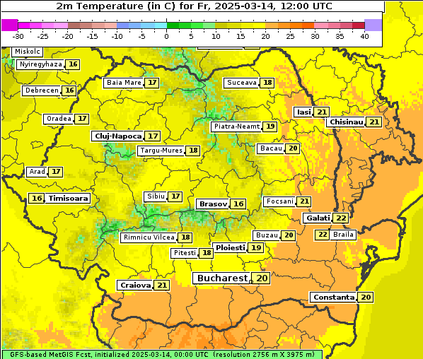 Temperatur, 14. 3. 2025