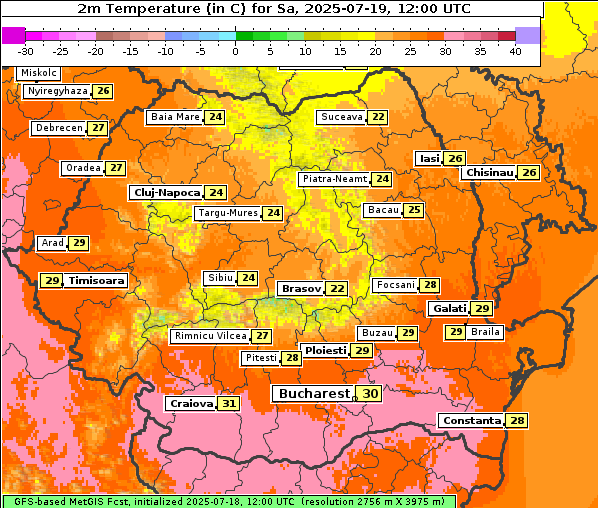 Temperatur, 19. 7. 2025
