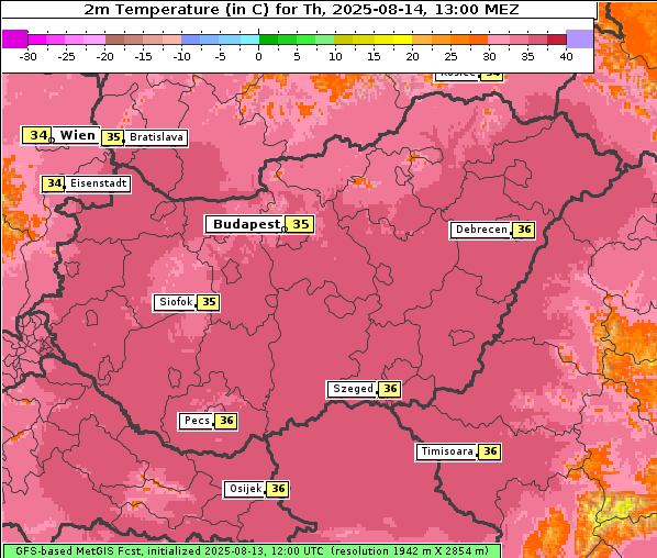 Temperatur, 14. 8. 2025