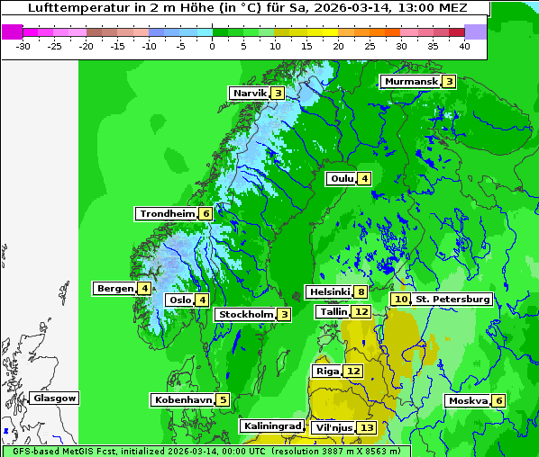 Temperatur, 14. 3. 2026