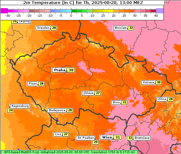 Temperatur, 28. 8. 2025