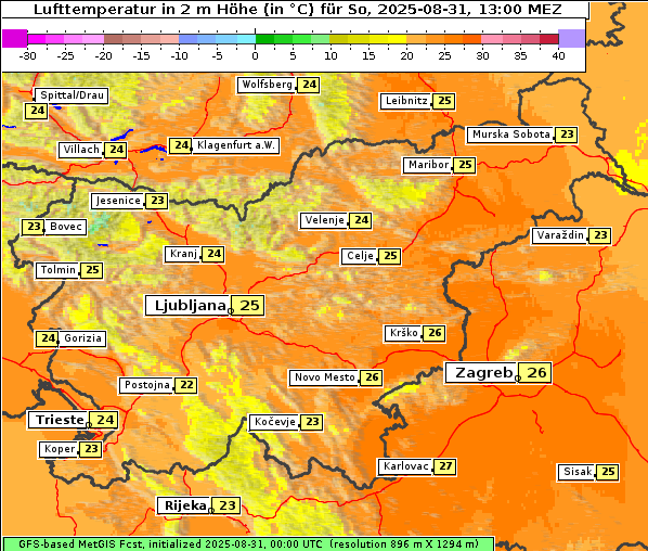 Temperatur, 31. 8. 2025