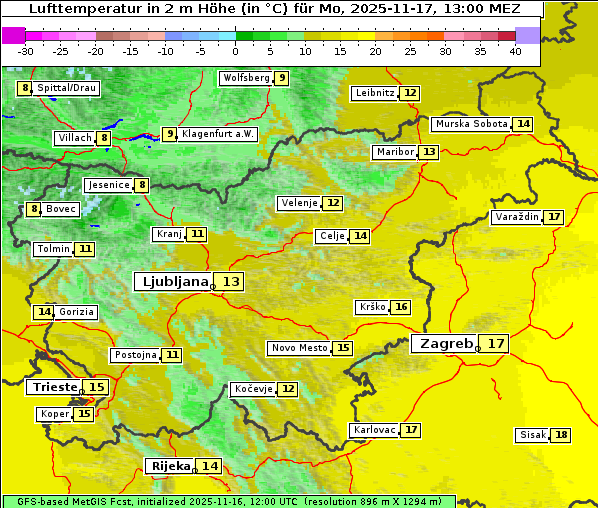 Temperatur, 17. 11. 2025