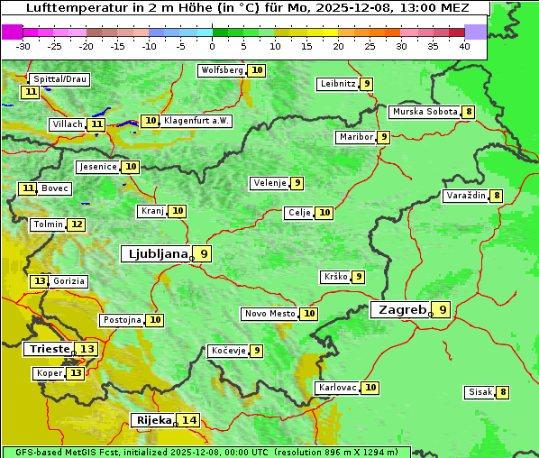 Temperatur, 8. 12. 2025