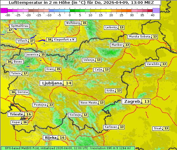 Temperatur, 9. 4. 2026