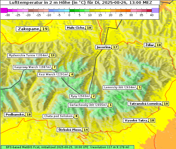 Temperatur, 26. 8. 2025