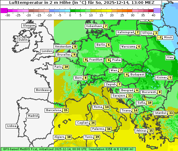 Temperatur, 14. 12. 2025