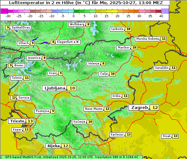 Temperatur, 27. 10. 2025