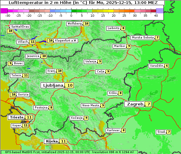 Temperatur, 15. 12. 2025