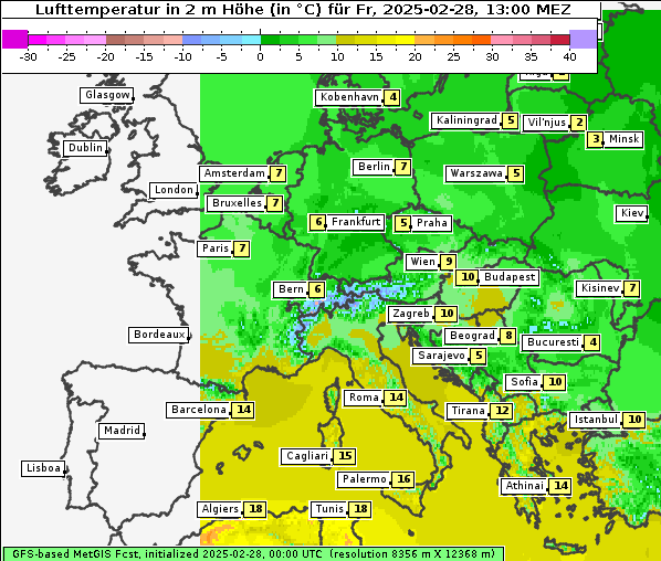 Temperatur, 28. 2. 2025