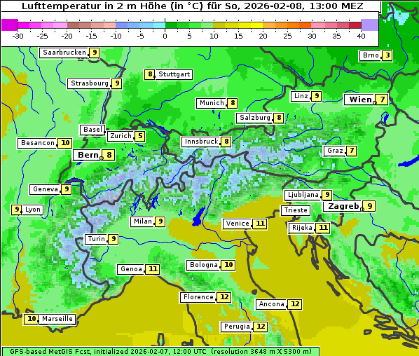Temperatur, 8. 2. 2026