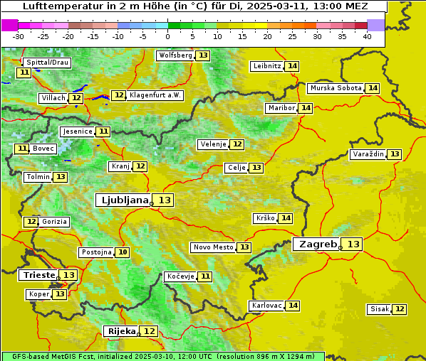 Temperatur, 11. 3. 2025