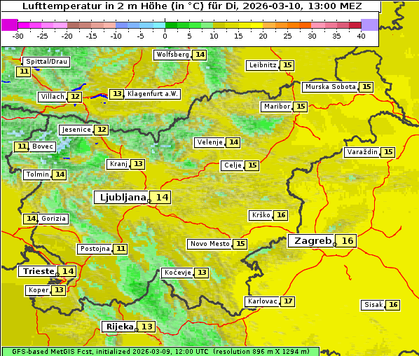 Temperatur, 10. 3. 2026