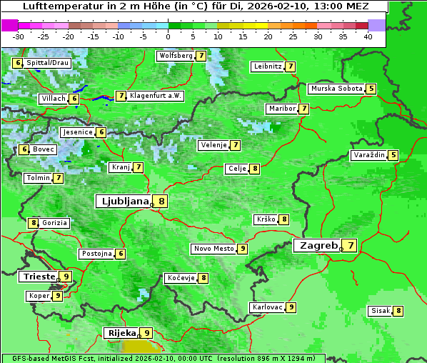 Temperatur, 10. 2. 2026