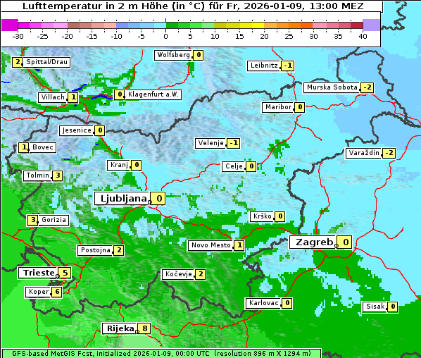 Temperatur, 9. 1. 2026