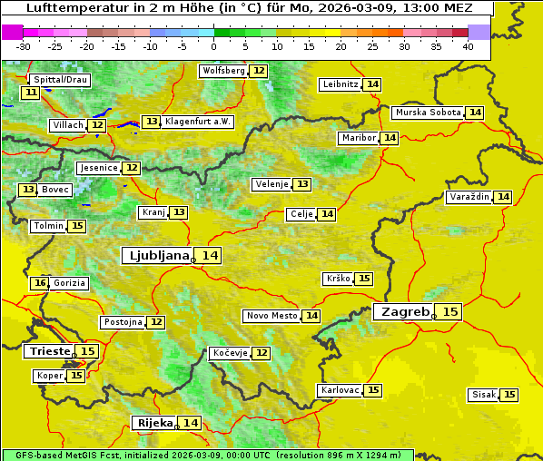 Temperatur, 9. 3. 2026