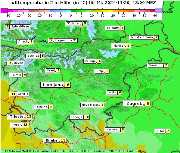 Temperatur, 20. 11. 2024