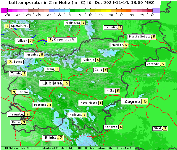 Temperatur, 14. 11. 2024