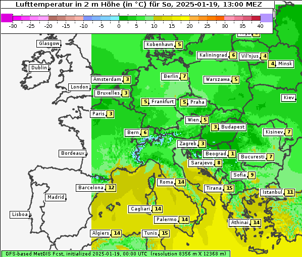 Temperatur, 19. 1. 2025