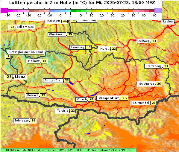 Temperatur, 23. 7. 2025