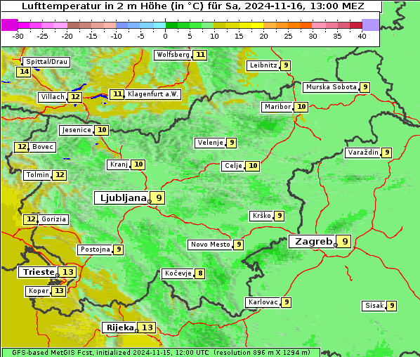 Temperatur, 16. 11. 2024