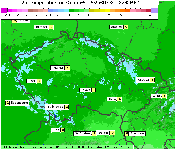 Temperatur, 8. 1. 2025