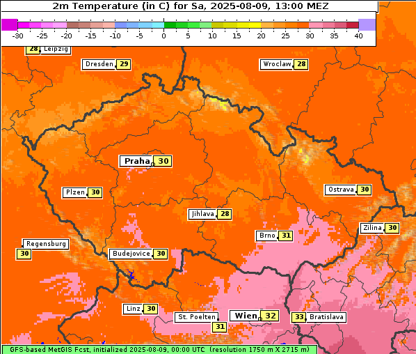 Temperatur, 9. 8. 2025