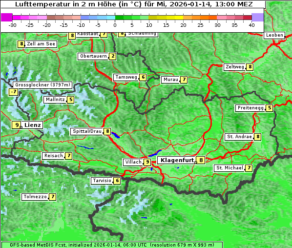 Temperatur, 14. 1. 2026