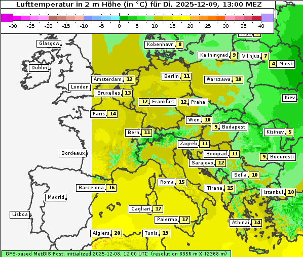 Temperatur, 9. 12. 2025