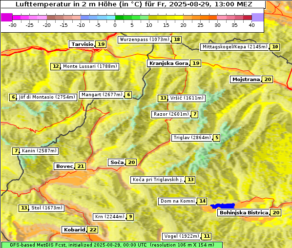 Temperatur, 29. 8. 2025