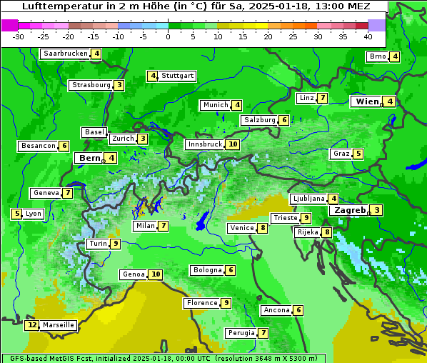 Temperatur, 18. 1. 2025