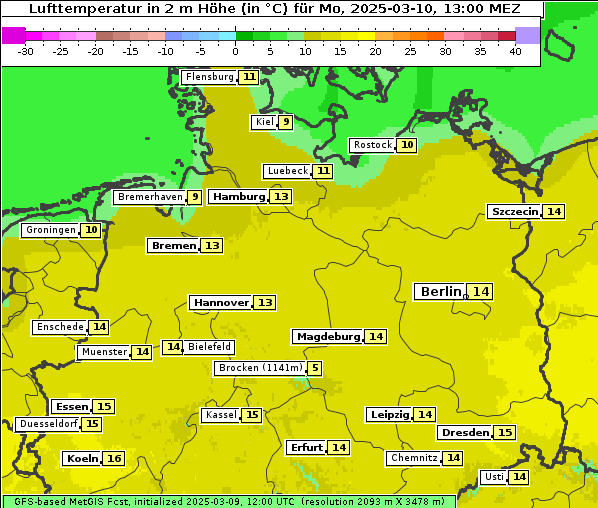 Temperatur, 10. 3. 2025