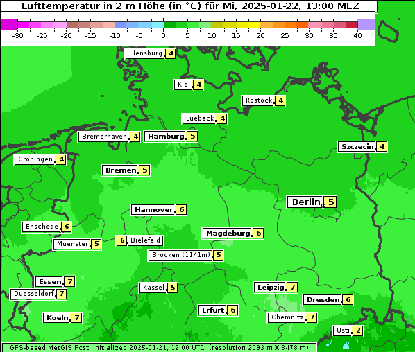 Temperatur, 22. 1. 2025