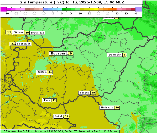 Temperatur, 9. 12. 2025