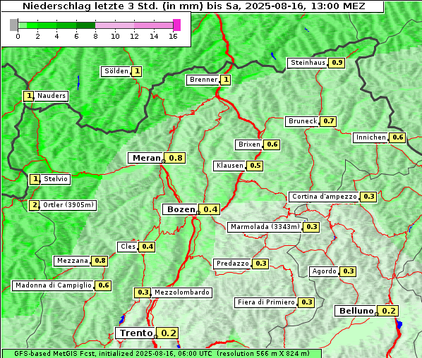 Niederschlag, 16. 8. 2025