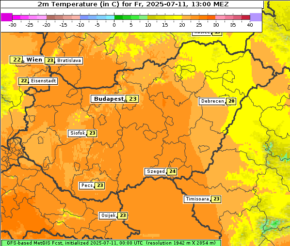 Temperatur, 11. 7. 2025