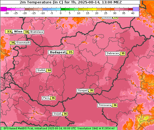 Temperatur, 14. 8. 2025