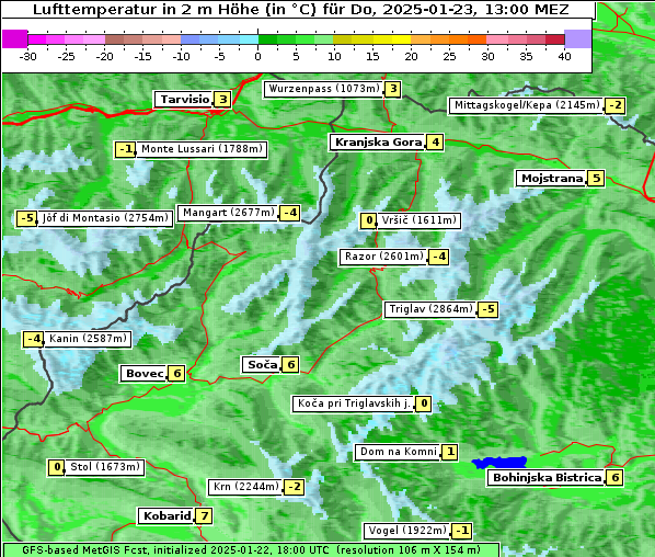 Temperatur, 23. 1. 2025