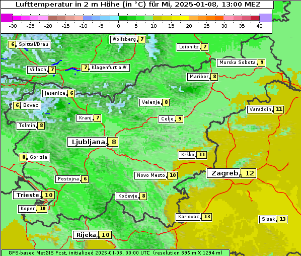 Temperatur, 8. 1. 2025