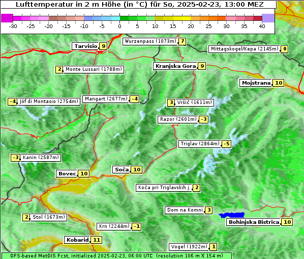 Temperatur, 23. 2. 2025