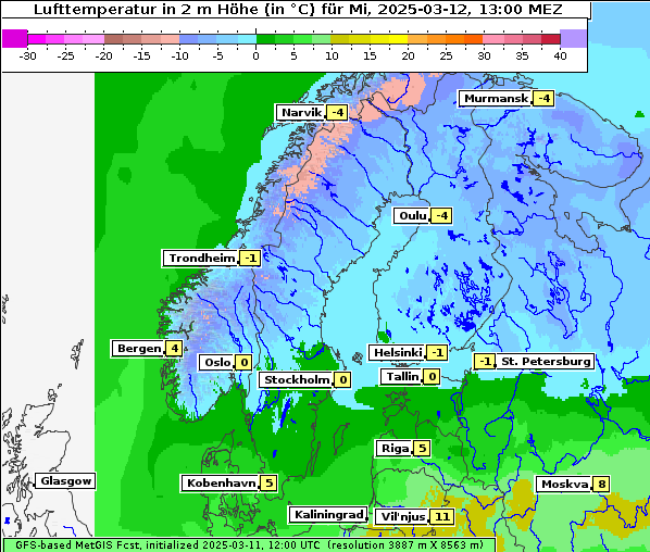 Temperatur, 12. 3. 2025